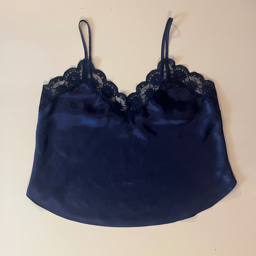 Vintage Navy Blue Sedu Satin Lingerie Camisole
